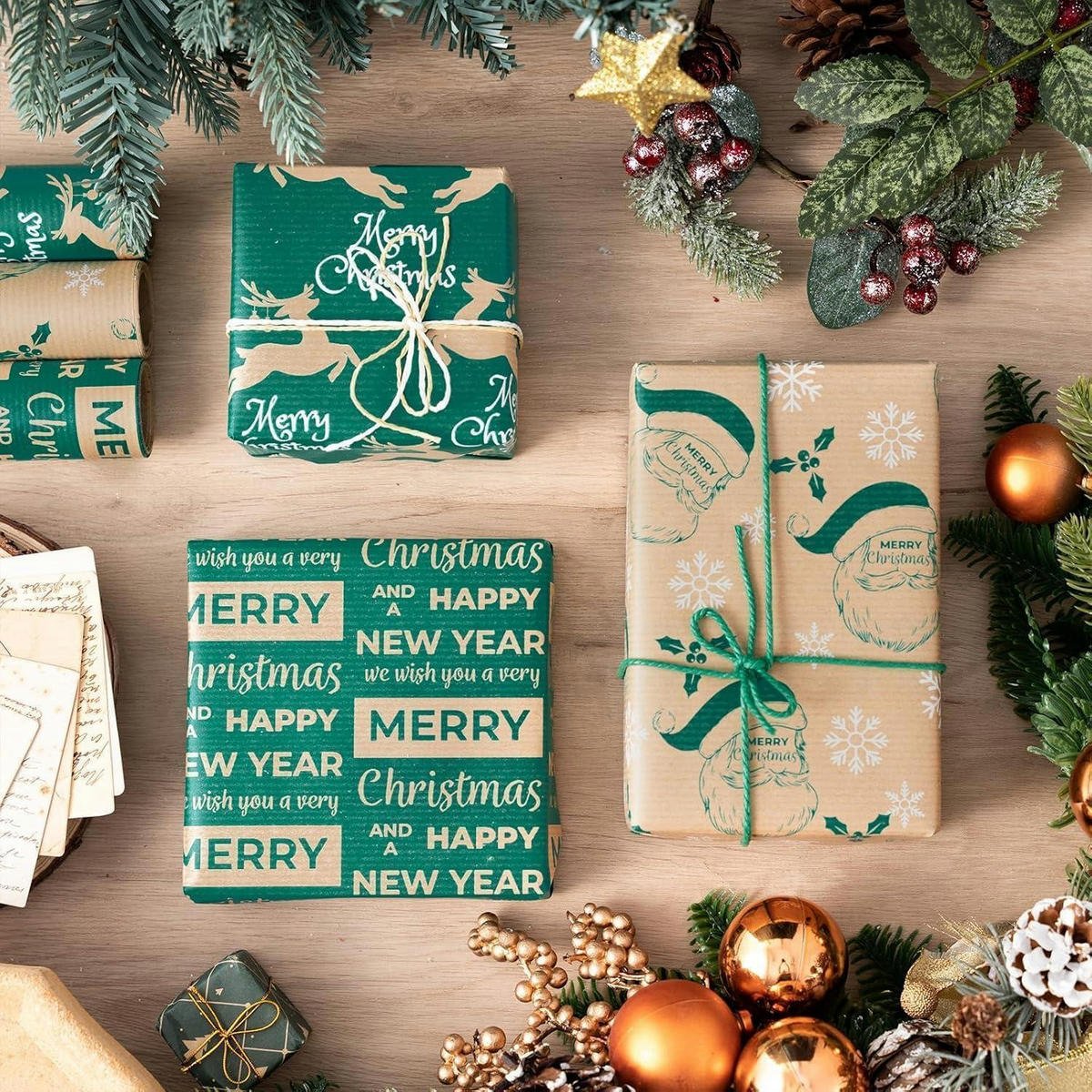 GESCHENKPAPIER 3 Rollen Set Kraftpapier Weihnachten - Multicolor, Papier (43.2/1/300cm)