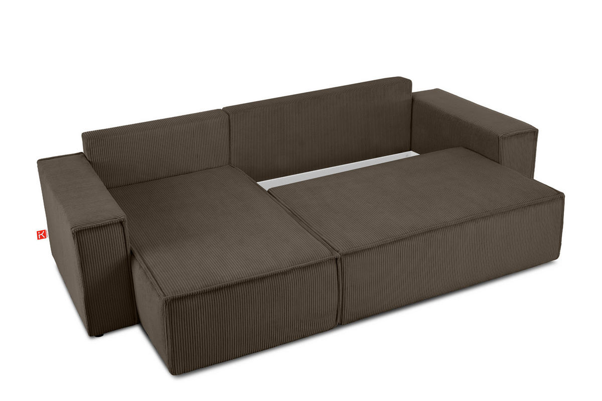 ECKSOFA-LINKS/RECHTS NAPI Schlaffunktion mit Cordbezug, braun - Schwarz/Braun, Textil (262/148cm) - KONSIMO®