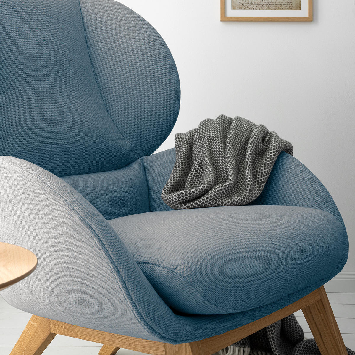 SESSEL - Blau/Eichefarben, Eichenholz/Textil (82/102/90cm) - home24