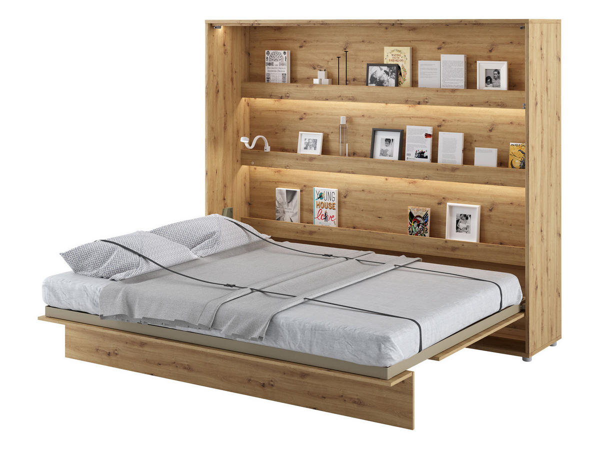 SCHRANKBETT Bed-Concept BC-14 160x200 mit weißer LED Beleuchtung - Eiche Artisan/Grau, Holz/Holzwerkstoff (160/200cm) - MIRJAN24