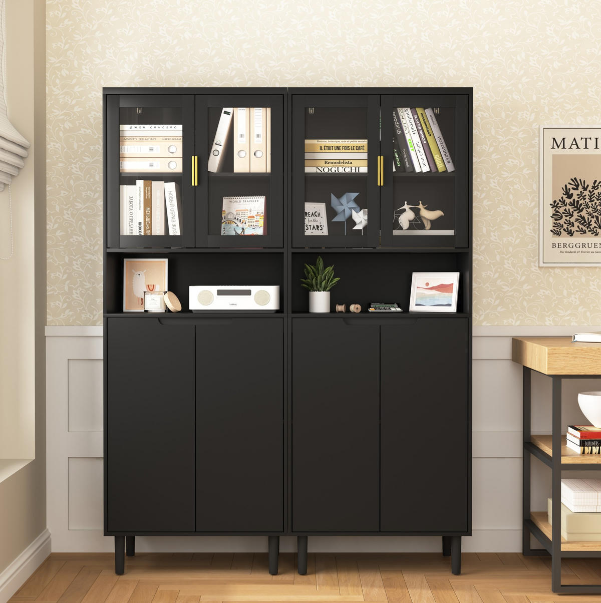 VITRINE aus MDF 60x35x160 cm Schwarz mit gehärteten Glastüren, verstellbarem Einlegeboden und Kippschutz - Schwarz, Holzwerkstoff (60/160/35cm) - Modfu