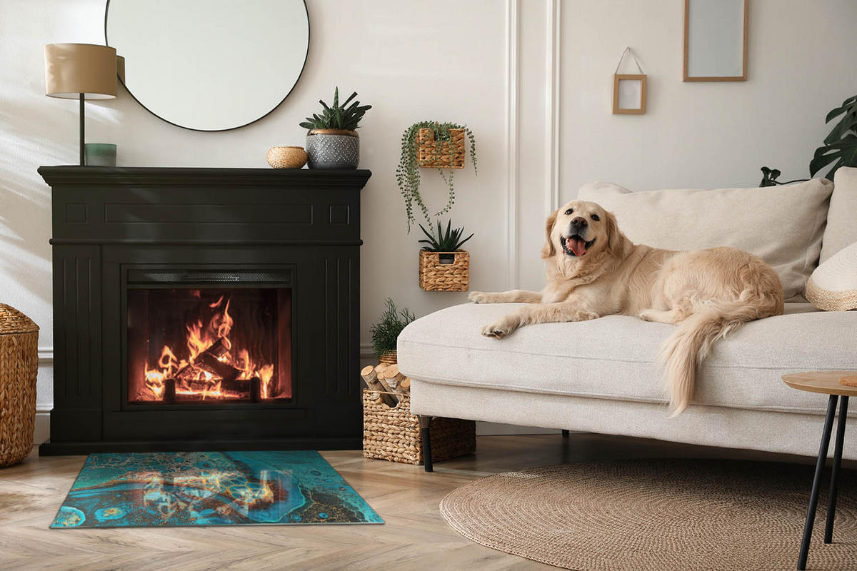 GLASPLATTE für Kamin 80x60 cm Türkis - Türkis, Glas (80/60/0.4cm) - ArtPrintCave