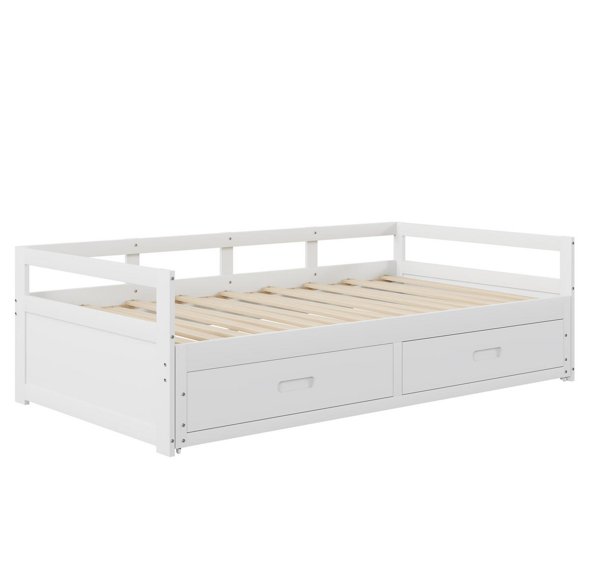 BETT mit Bettkasten 90/200 cm aus Kiefernholz in Weiß – ausziehbar auf 180/200 cm - Weiß, Holz (90/200cm) - BEAOK