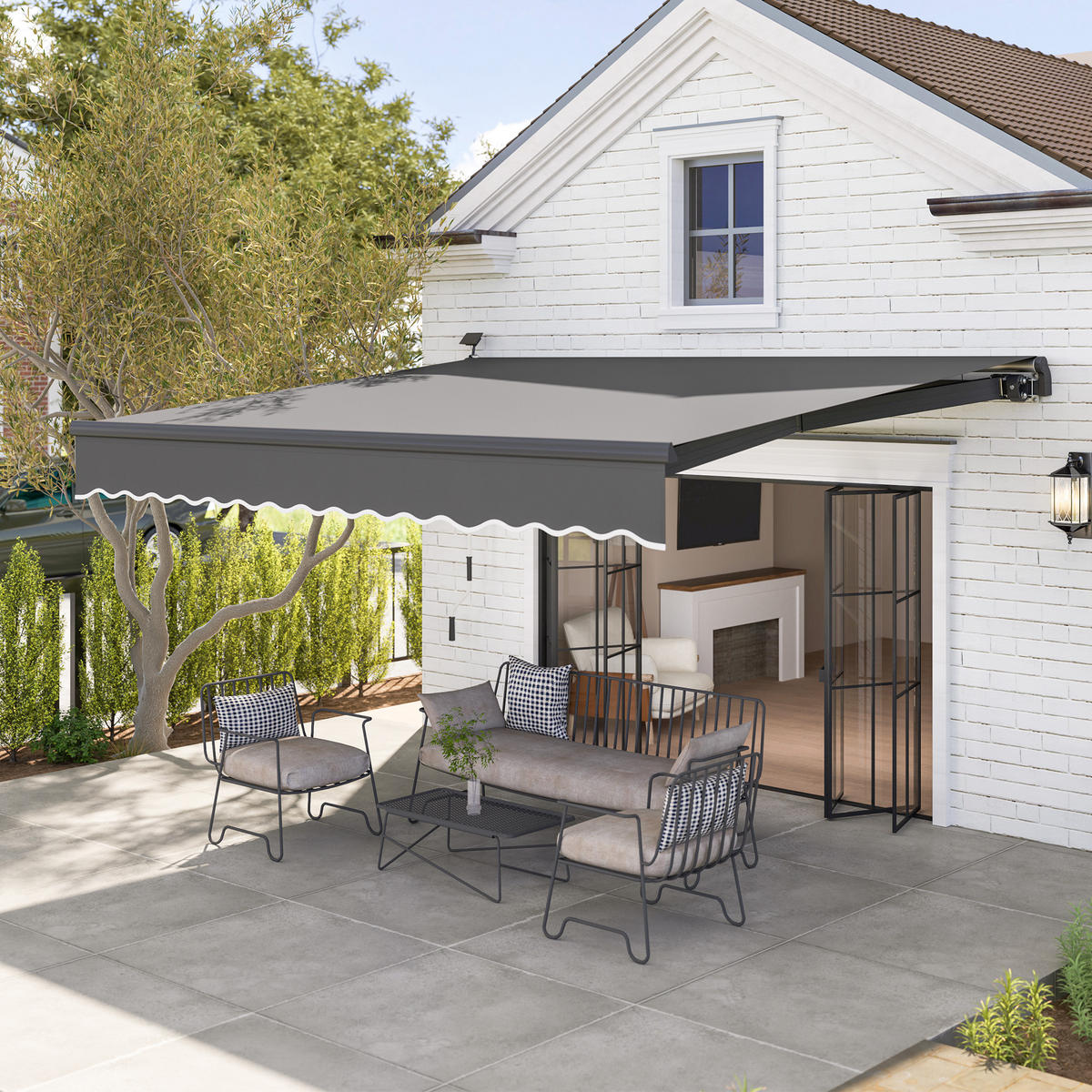KLEMMMARKISE mit Handkurbel Solar-Lichte Gelenkarmmarkise Markise Sonnenschutz UV 50+ 400 cm breit Grau - Grau, Metall (395/150/300cm)