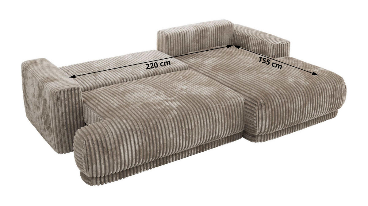 ECKSCHLAFSOFA RINA L Hellbraun Cord - rechts - Hellbraun/Schwarz, Kunststoff/Textil (170/267cm) - MKS