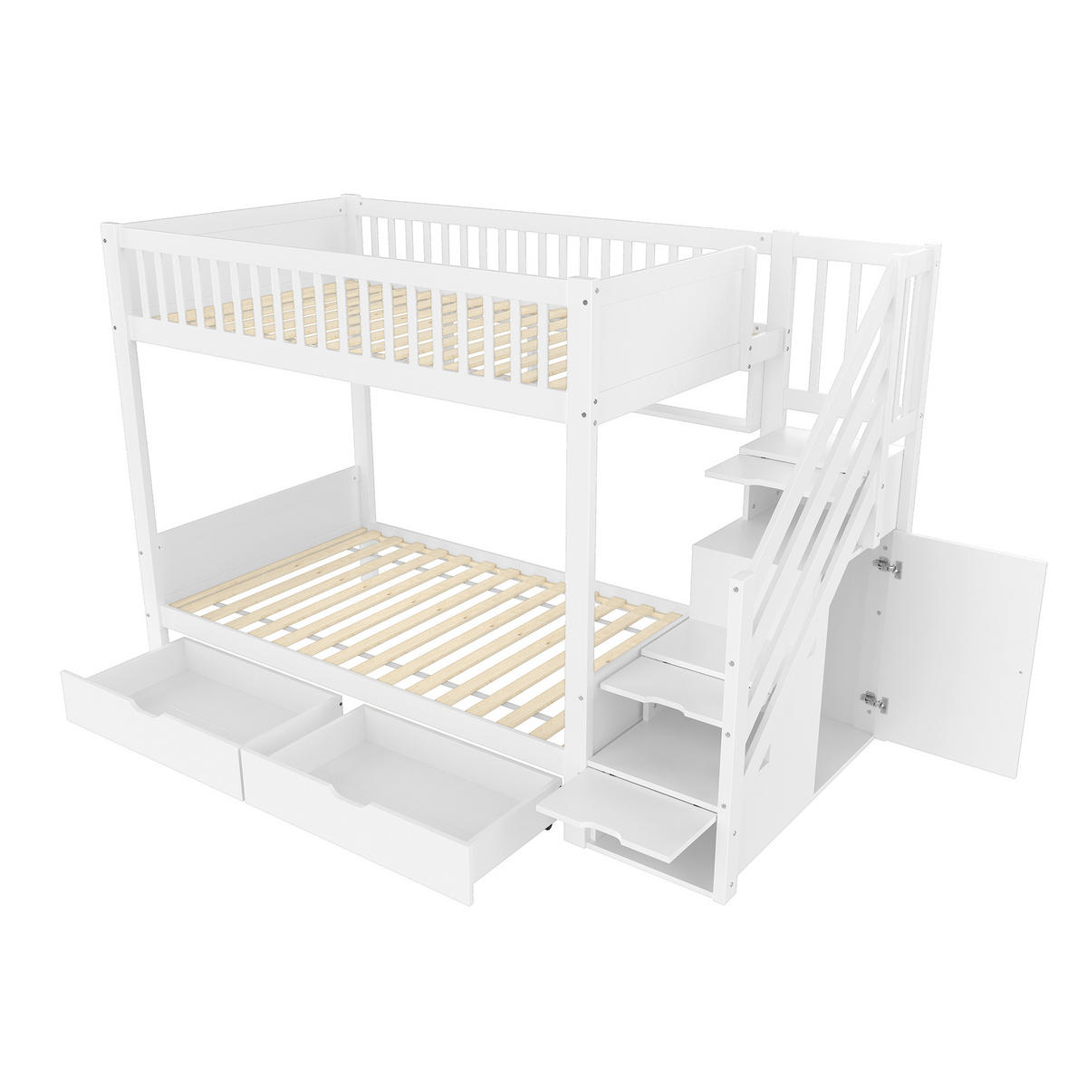 ETAGENBETT 90/200 cm in Weiß mit Schubladen, Regal, Kleiderschrank und Staufach - Weiß, Holz/Holzwerkstoff (90/200cm) - CHICFURN