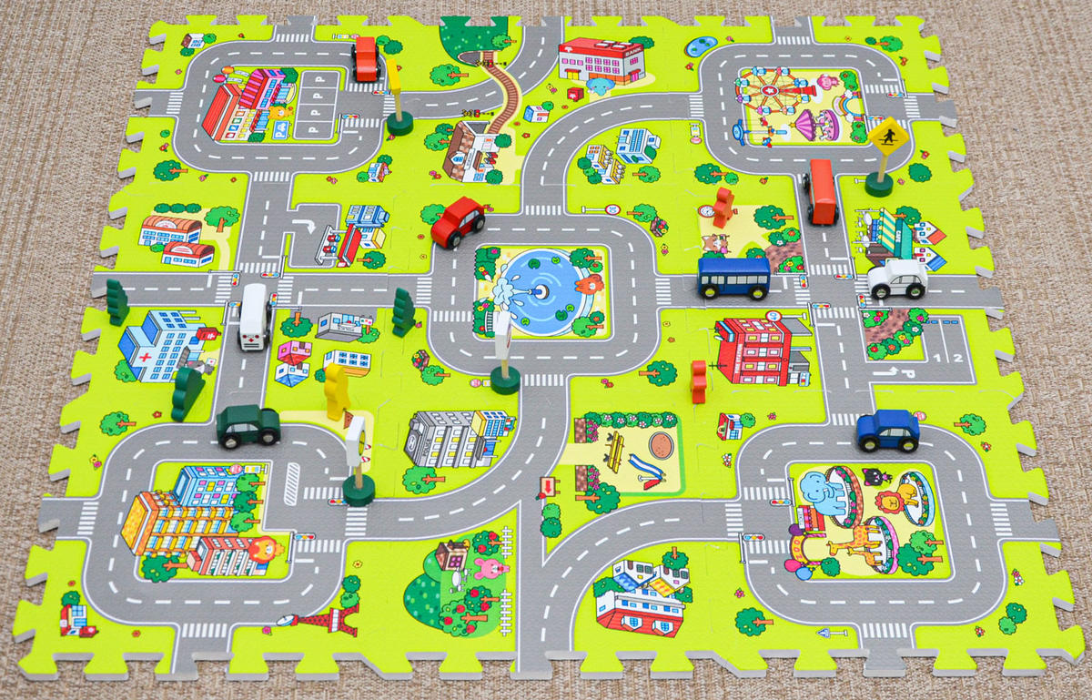 SPIELMATTE STRASSE- 90/90/1 cm Puzzlematte Grün - Multicolor, Kunststoff (30/30cm) - Littletom