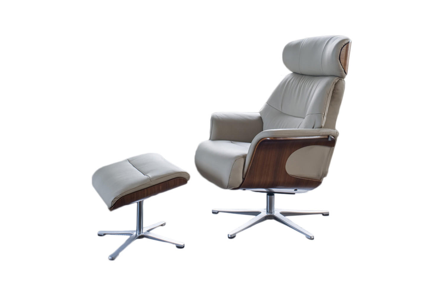 RELAXSESSEL TOSAR Grau Leder Relaxfunktion - Silberfarben/Hellgrau, Leder/Metall (83/110/89cm) - KAWOLA