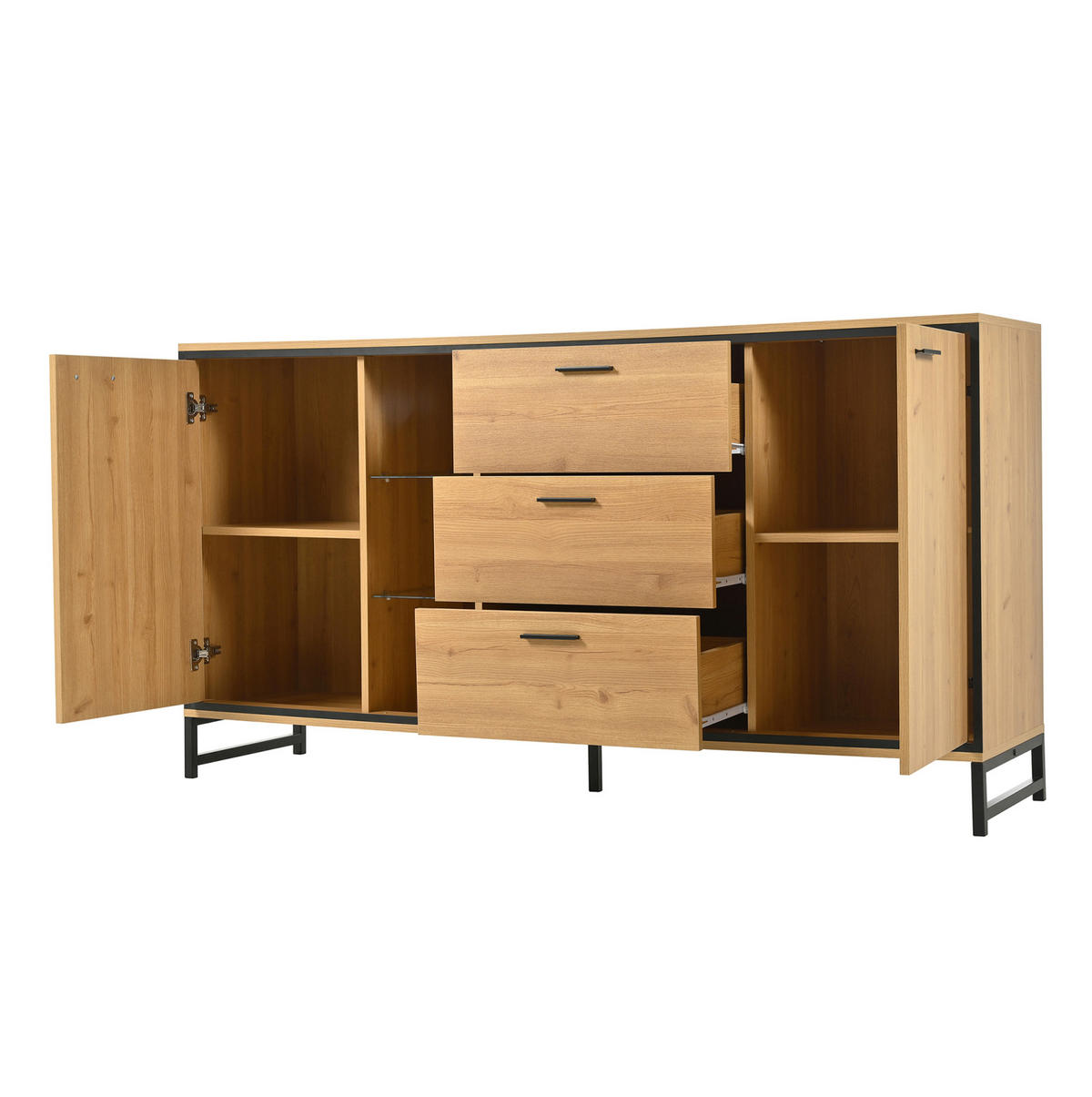 SIDEBOARD 160/40/85 cm aus Holzwerkstoff mit LED-Beleuchtung Natur/Schwarz - Schwarz/Naturfarben, Holzwerkstoff (160/85/40cm) - Modenvie