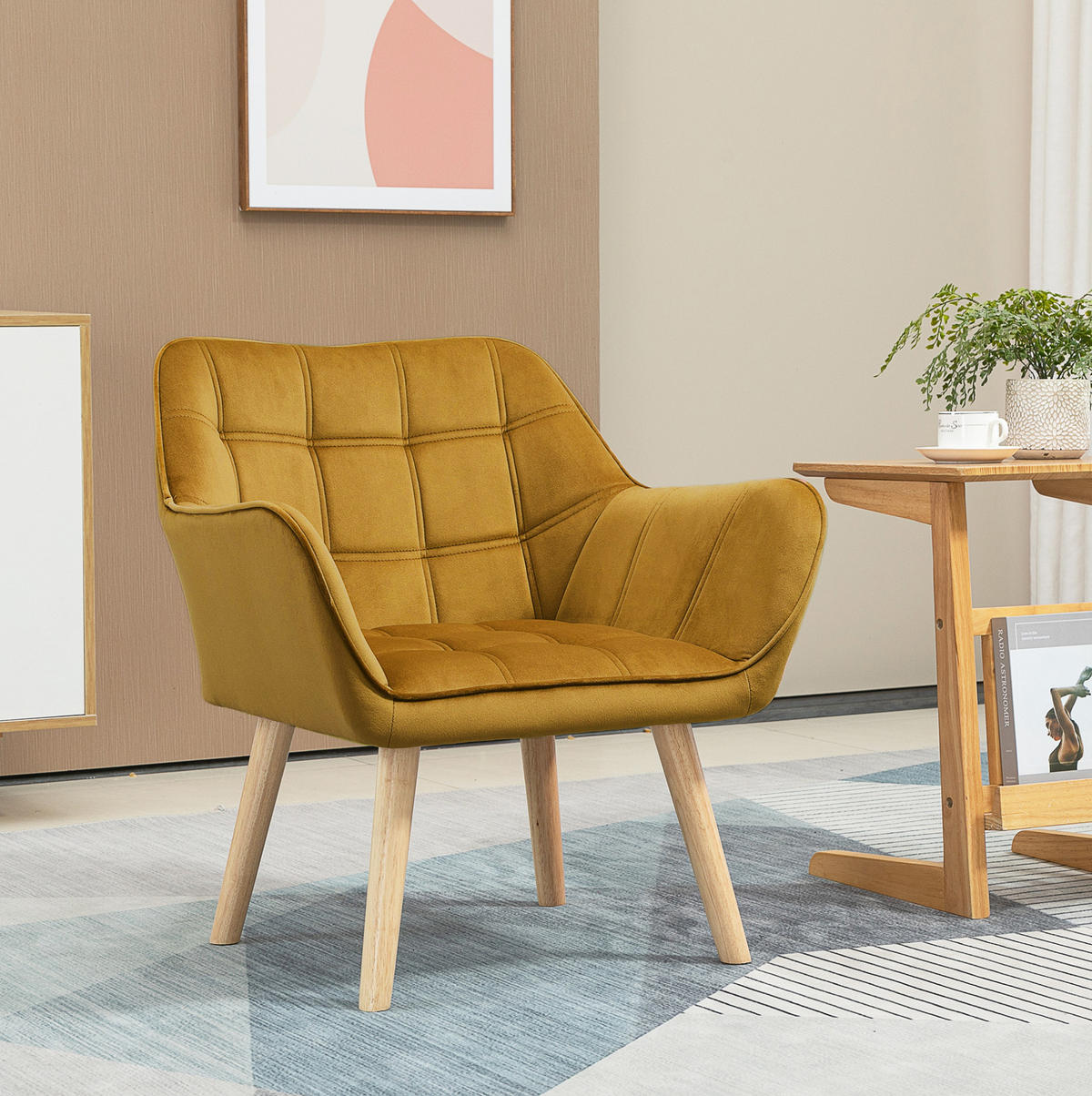 KŘESLO ušák 67/61,5/71 cm, polyester, žluté, skandinávský styl - žlutá, textil (61.5/71/67cm) - BEAOK