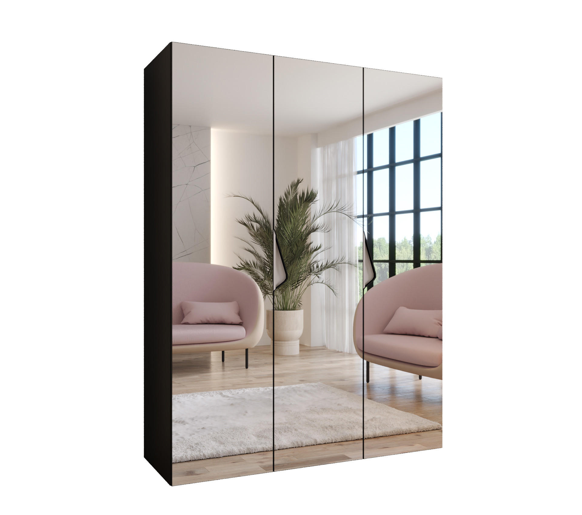 DREHTÜRENSCHRANK 202/150/52 3-türig - Beige/Schwarz, Holz/Metall (150/202/52cm) - Abiks Möbel