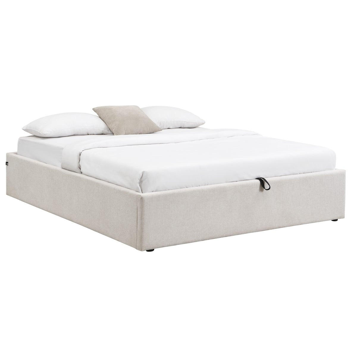 BETT mit Bettkasten 160 x 200 cm aus meliertem Stoff 170/36,50/214 cm - Beige, Holz (200/160cm) - Calicosy