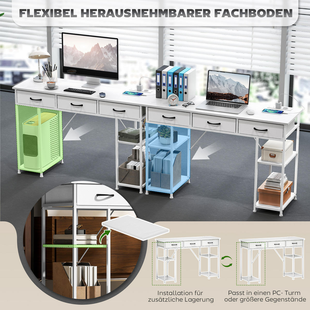 SCHREIBTISCH mit 2 USB-Ladeanschlüsse Weiß 120/40/76 cm - Weiß, Holzwerkstoff/Kunststoff (120/40/76cm) - HOMCOM