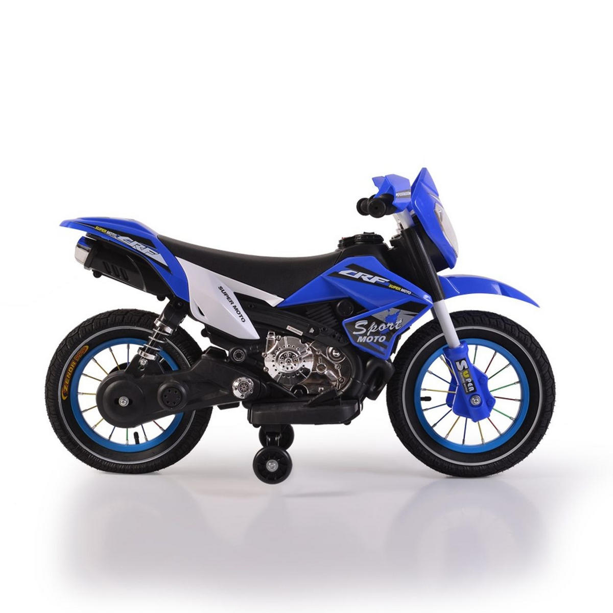 ELEKTROMOTORRAD Super Moto FB-6186 blau Luftreifen Musik Licht Stützräder - Blau, Kunststoff (100/53/60cm) - Moni