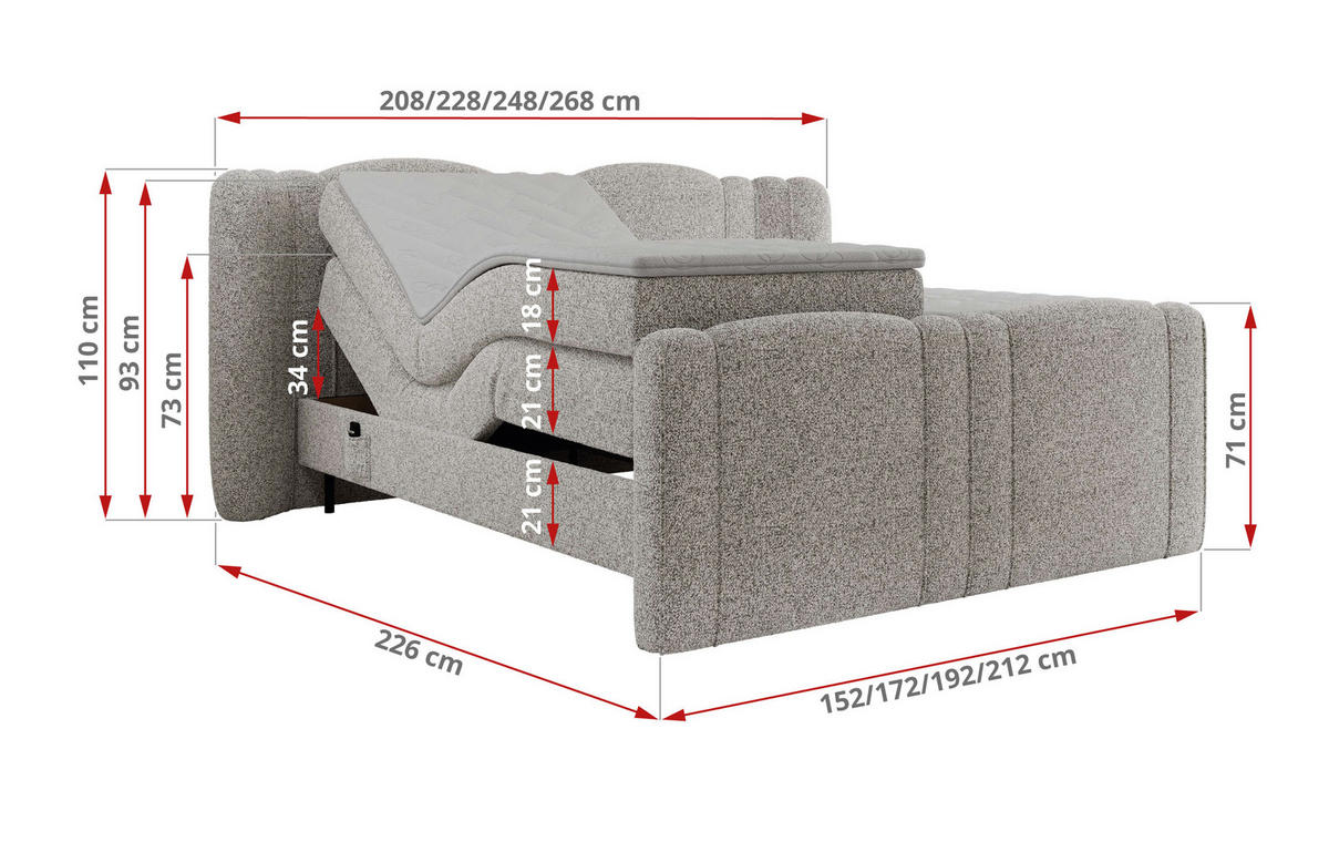 BOXBETT FORTINA 140/200 - Hellgrau Struktur - H3 - Hellgrau, Holz/Textil (140/200cm) - MKS