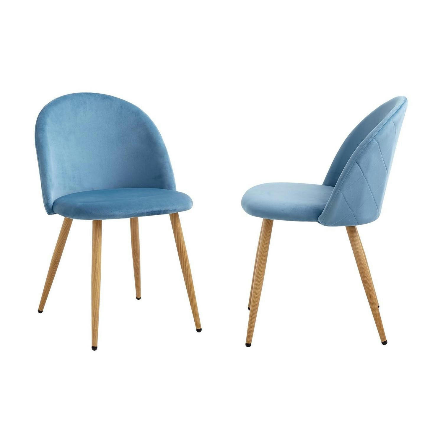 ESSZIMMERSTUHL 2er-Set Samt Blau mit Holzmaserung Metallbeinen - Blau, Textil (43/80/47.5cm)