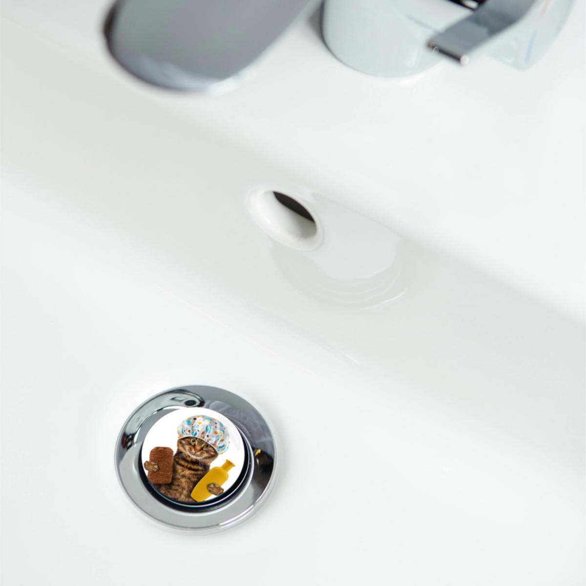 WASCHBECKENSTÖPSEL Shower Cat - Braun, Kunststoff/Metall (4/7/7cm) - Sanilo