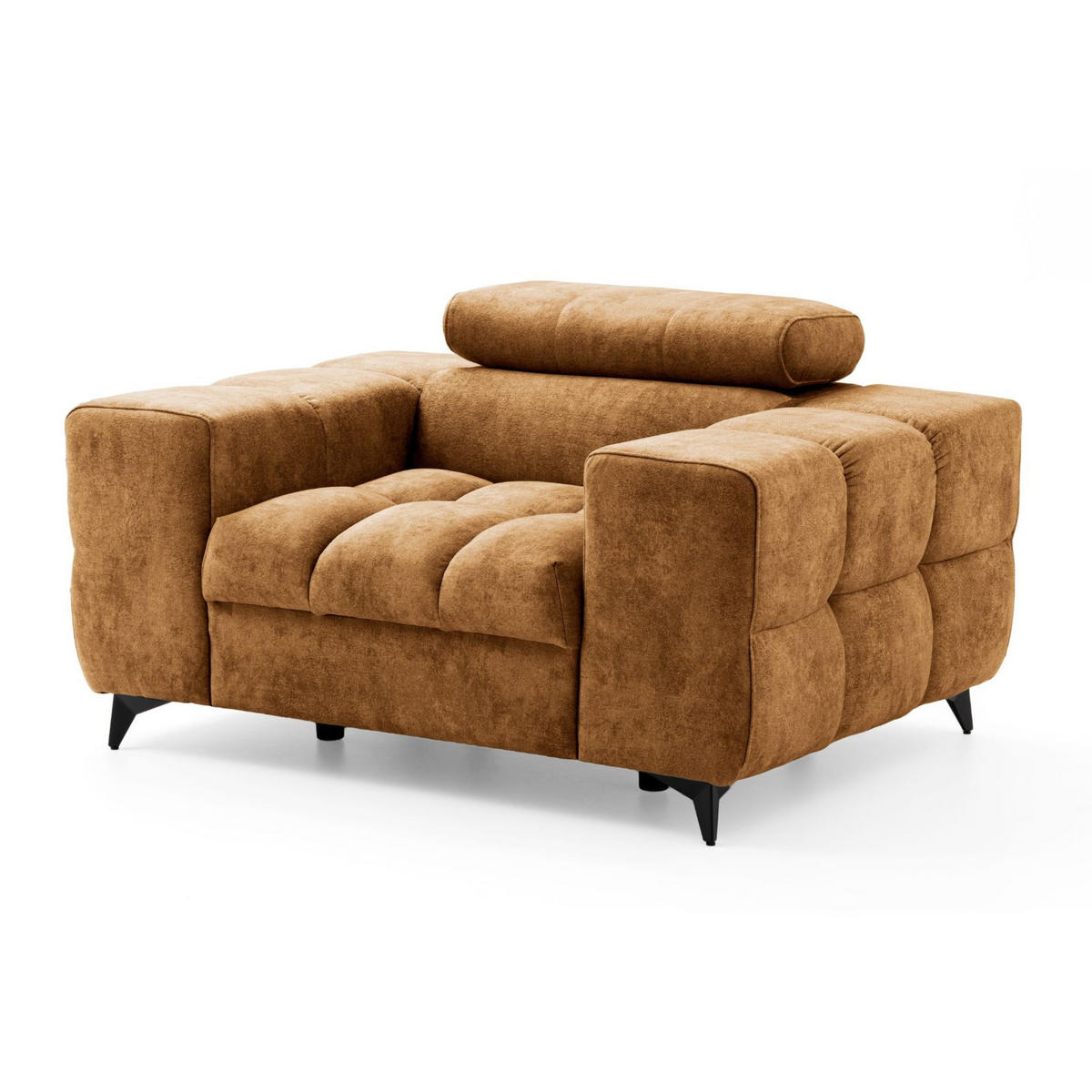 SESSEL PUDDING mit verstellbare Kopfstütze Velours Hellbraun - Hellbraun/Schwarz, Holz/Textil (140/93/100cm) - Muffo