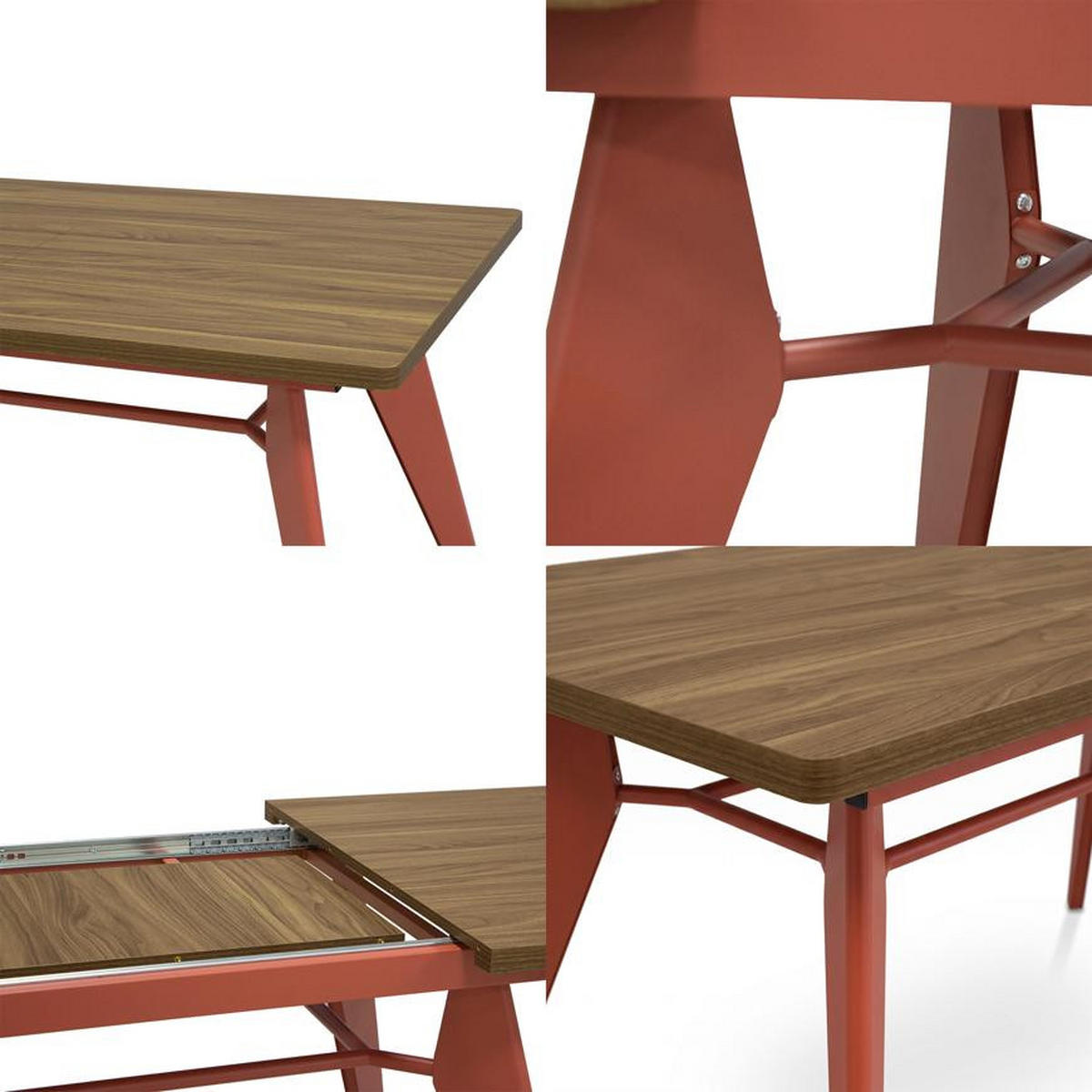 ESSTISCH ausziehbar 140/180cm Metallbeine Terracotta und Tischplatte Nussbaum-Optik Meloe - Terracotta/Nussbaumfarben, Holzwerkstoff/Metall (90/140/76cm) - Sicaan
