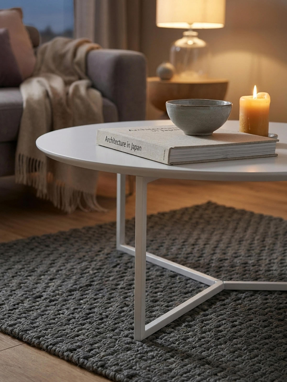 COUCHTISCH rund, Weißes MDF-Holz mit Metallbeinen, Durchmesser 80 cm, Höhe 33 cm - Weiß, Holz/Metall (80/80/33cm) - KADIMA DESIGN