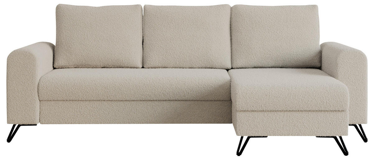ECKSOFA Hugo Boucle Beige - Beige/Schwarz, Textil/Metall (242/140cm) - MKS