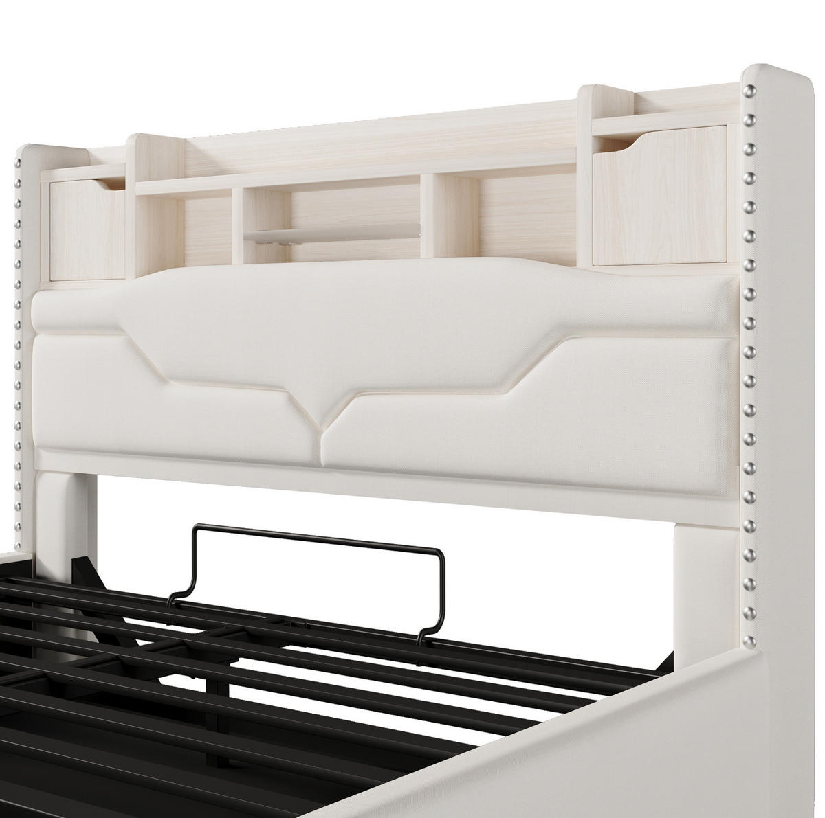 POLSTERBETT aus Leinen und MDF 160x200 cm Beige mit hydraulischem Stauraum, LED und USB-C - Beige, Textil (160/200cm) - IVMEU