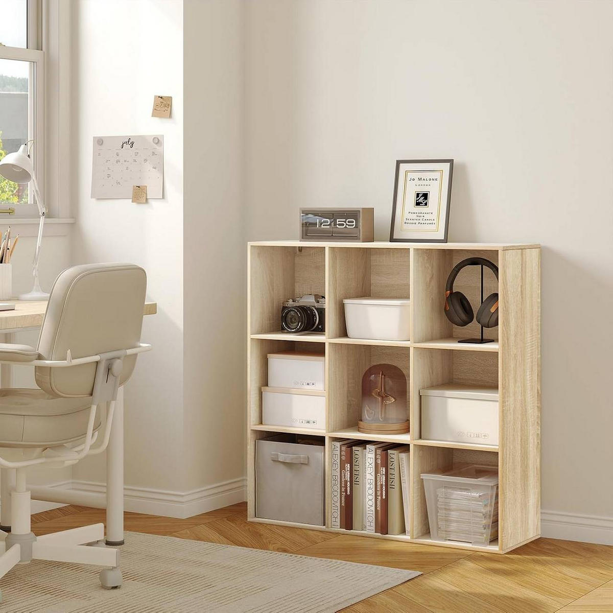 REGAL Bücherregal mit 9 Fächern, Standregal, Helle Eiche - Eichefarben, Holzwerkstoff (94/93/29.5cm) - Woltu