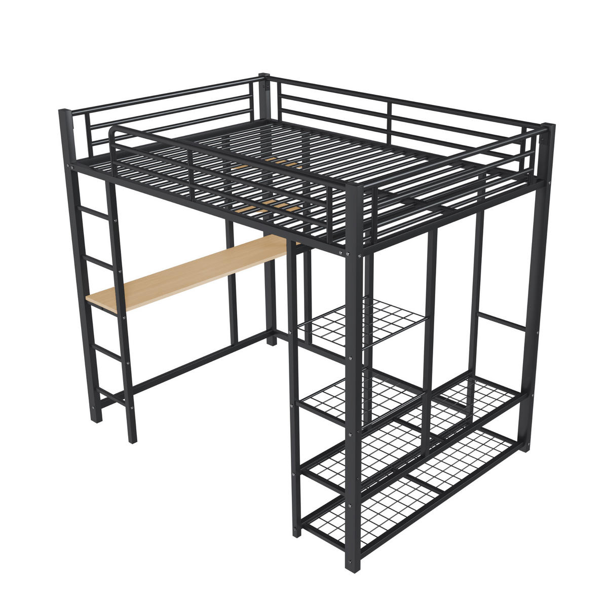 HOCHBETT 140/200 cm Schwarz aus Metall und MDF mit Schreibtisch und Kleiderstange - Schwarz, Metall (140/200cm) - OKMYHOME