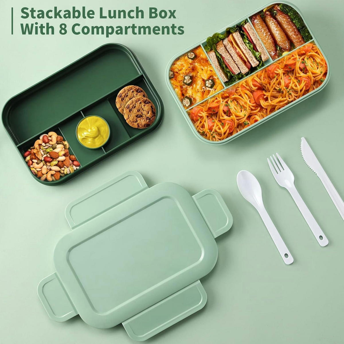 LUNCHBOX mit Fächern 2000ml Grün - Grün, Kunststoff (16/7.5/23.5cm)