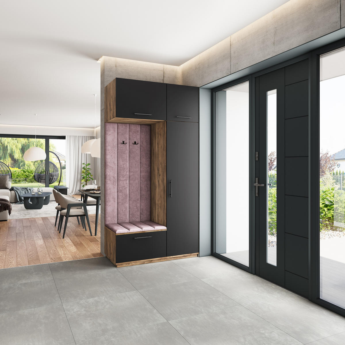 GARDEROBENSCHRANK REMA 120/240/60 cm Modern Garderobe-Set Eiche Lefkas - Eichefarben/Lila, Holzwerkstoff (120/240/60cm) - MASSENO