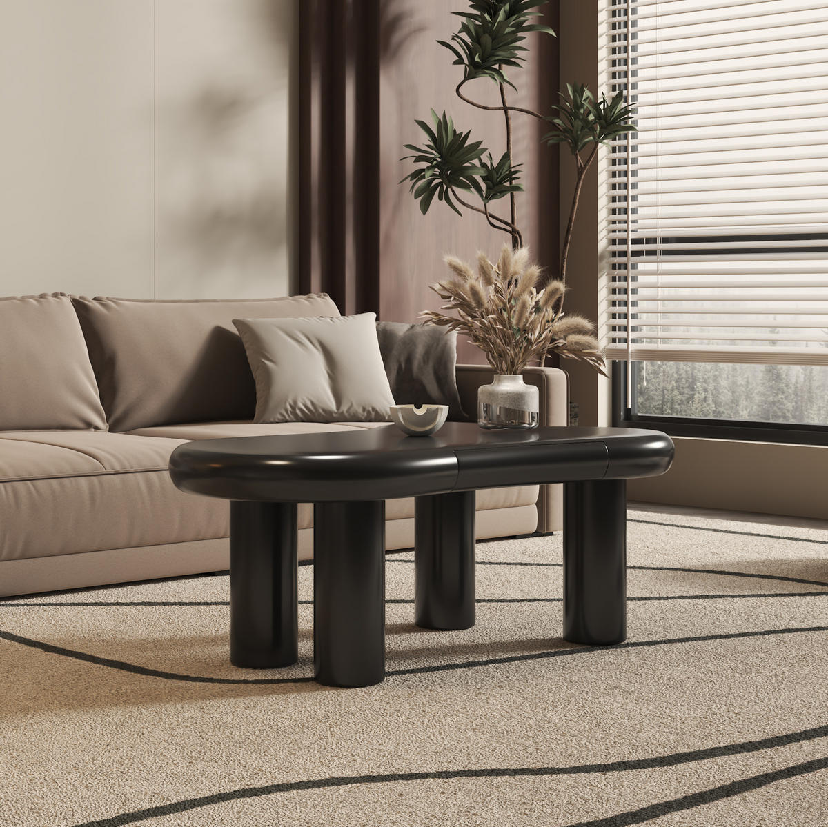 KONFERENČNÍ stolek z MDF, 98/65,5/40 cm černý, s LED osvětlením a zásuvkou - černá, kompozitní dřevo (98/65.5/40cm) - BEAOK