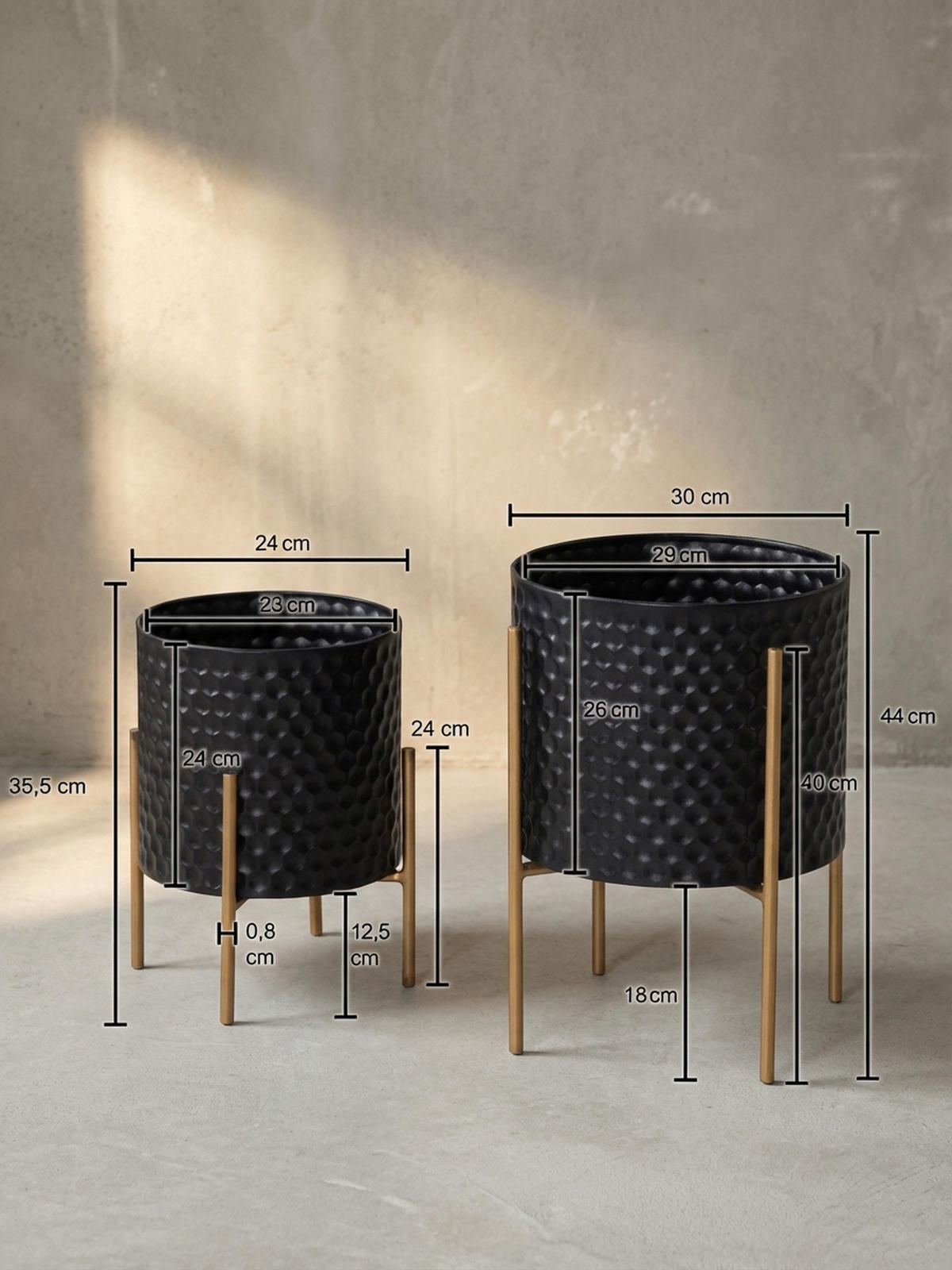 PFLANZKÜBEL 2er Set Metall Schwarz/Gold rund elegant - Schwarz, Metall (30/44cm) - KADIMA DESIGN