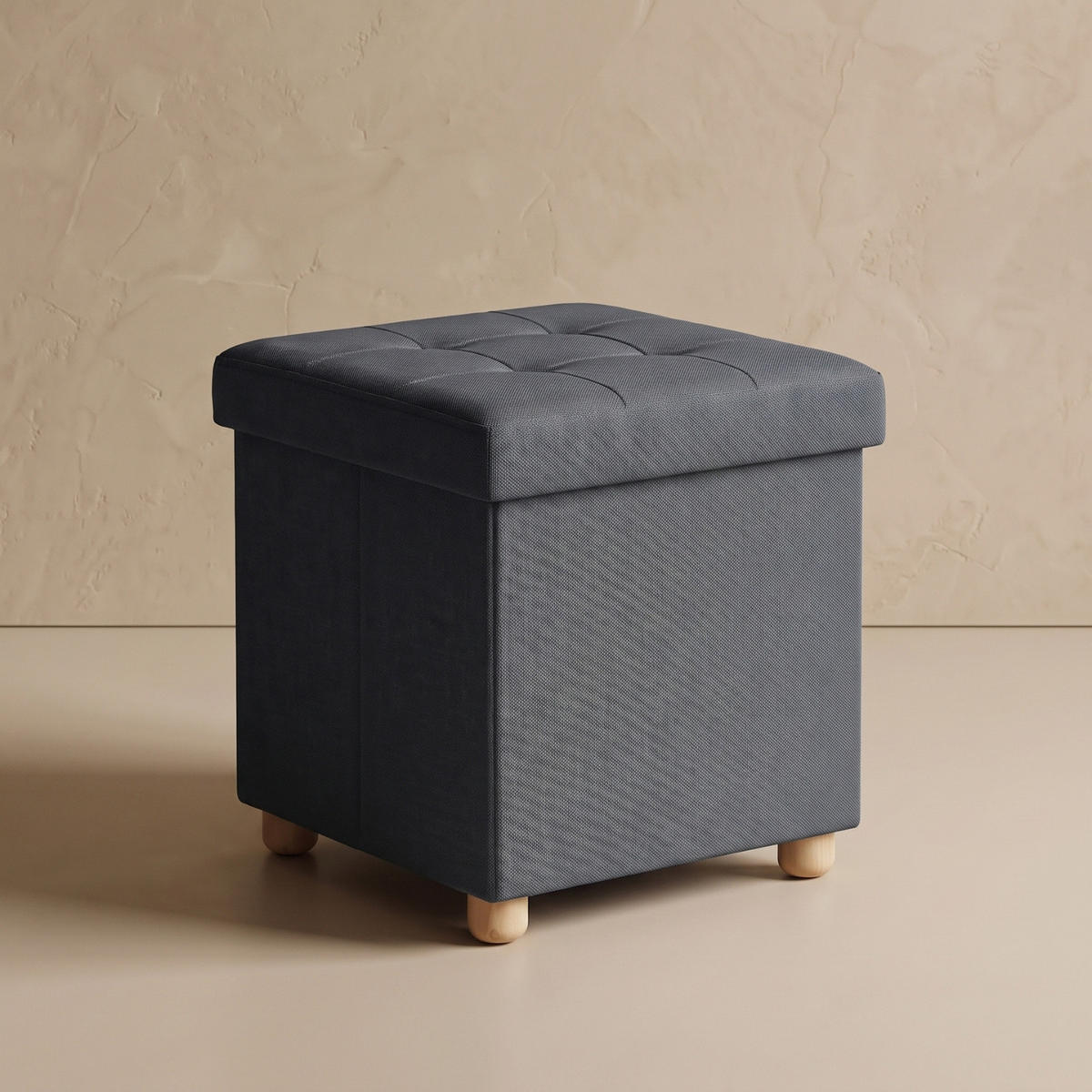 HOCKER mit Stauraum auf hölzernen Beinen 38/38/38 cm - Schwarz, Textil (38/38/38cm) - SCENA LIVING
