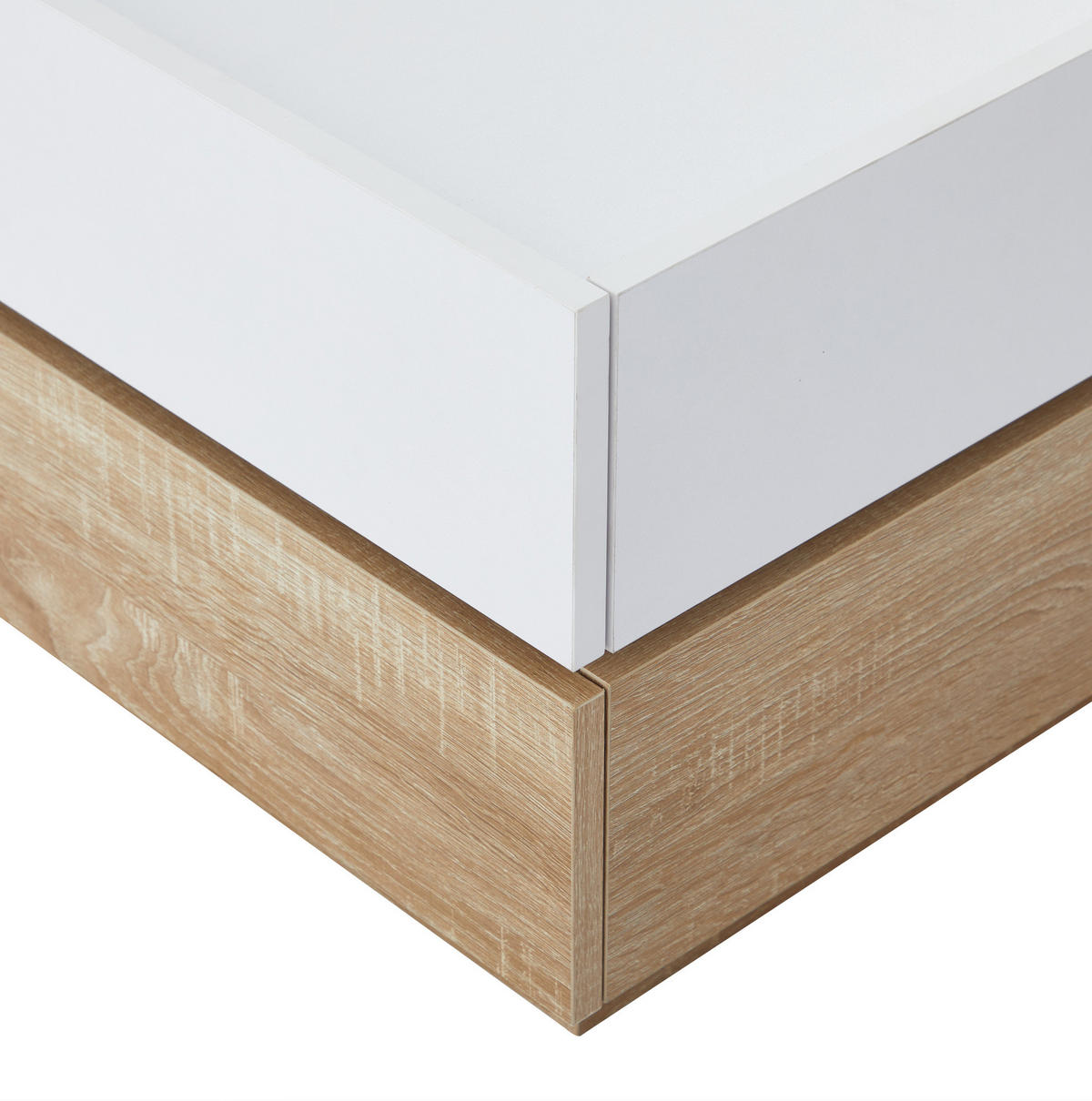 KONFERENČNÍ stolek 60/60/38 cm bílá a přírodní ořech z dřevotřísky s otočnou deskou a úložným prostorem - bílá/hnědá, kompozitní dřevo (60/60/38cm) - OKWISH