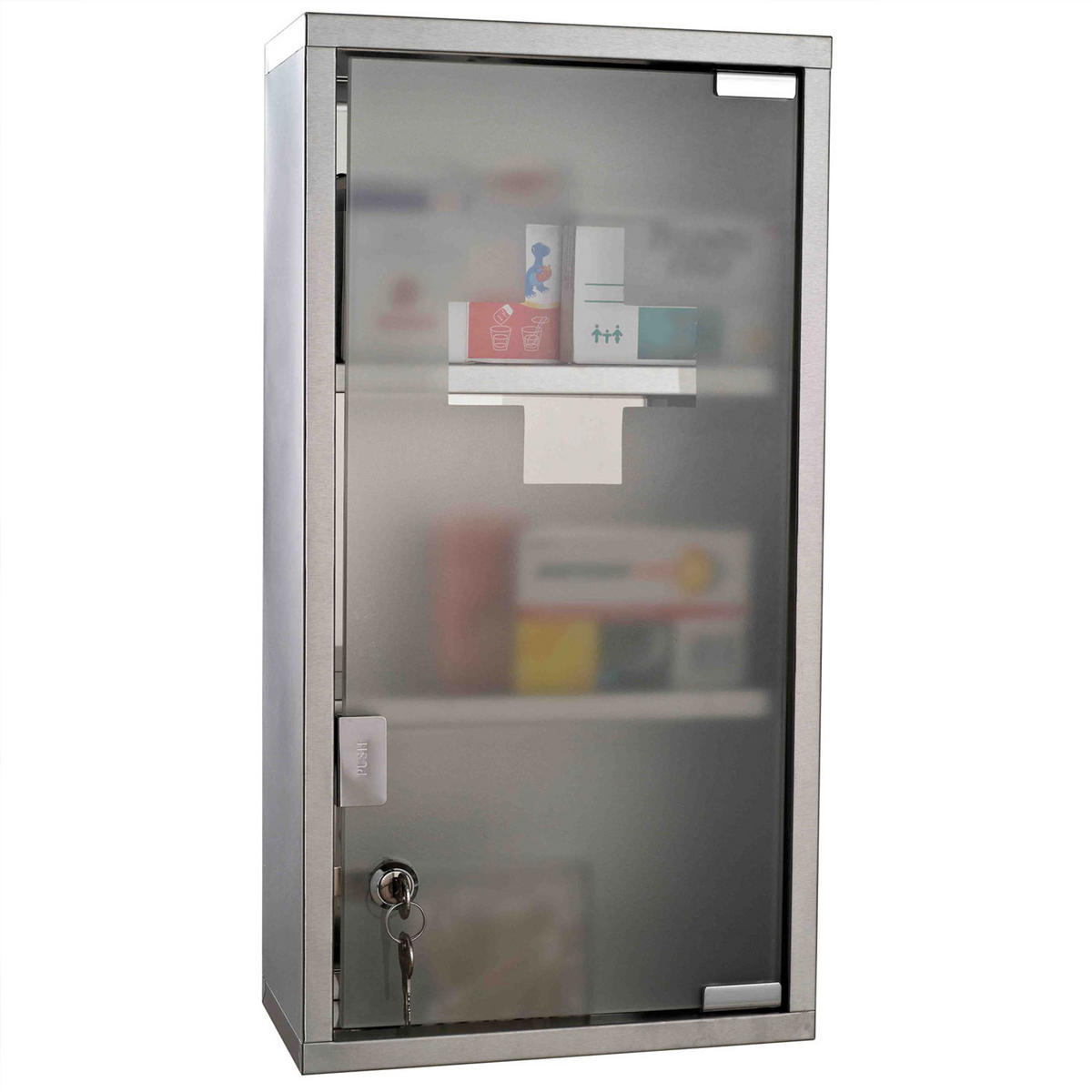 MEDIKAMENTENSCHRANK Silber 25/12/48 cm - Silberfarben, Metall (25/48/12cm) - PANGIVO