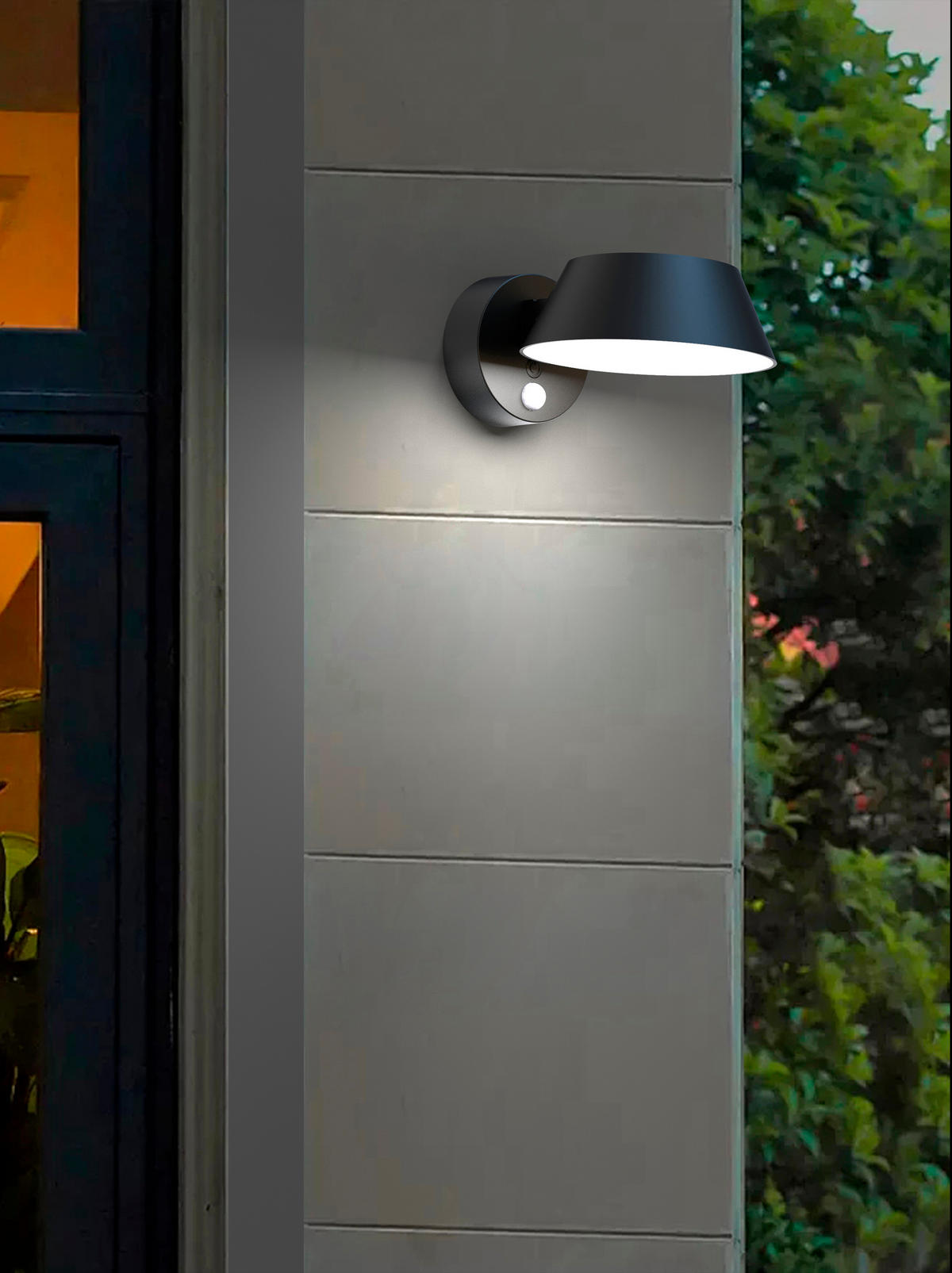 SOLAR-WANDLEUCHTE Aluminium - dimmbar mit Bewegungsmelder und IP54 für Außenbereich - Schwarz, Metall (20.8/15.1/9.5cm) - Northpoint