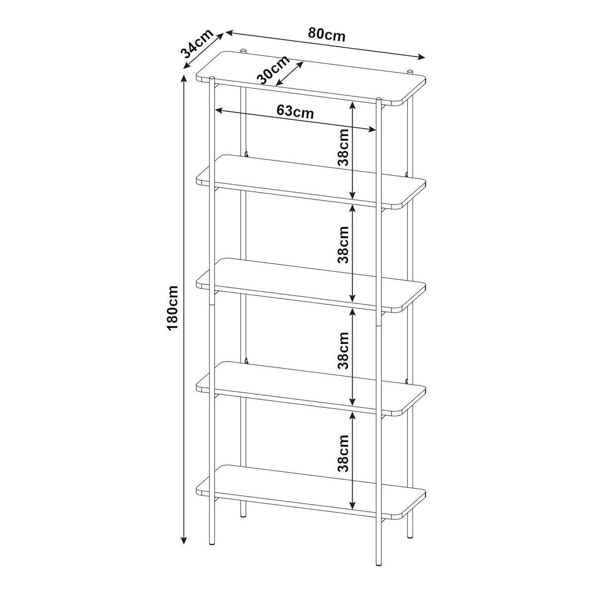 STANDREGAL Samnanger - Schwarz, Holzwerkstoff/Metall (80/180/34cm) - [en.casa]