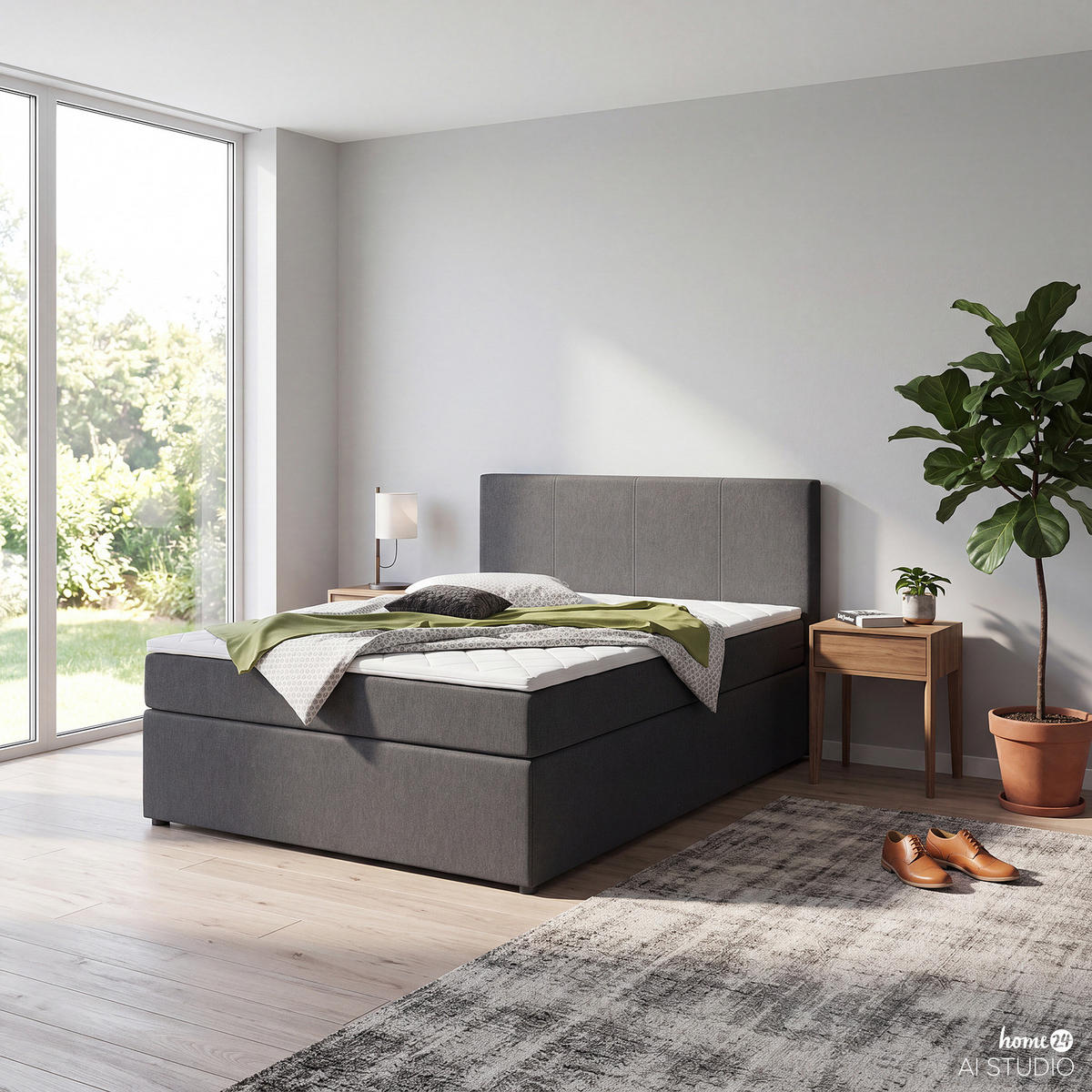 BOXBETT - Grau, Holzwerkstoff/Textil (140/200cm) - home24