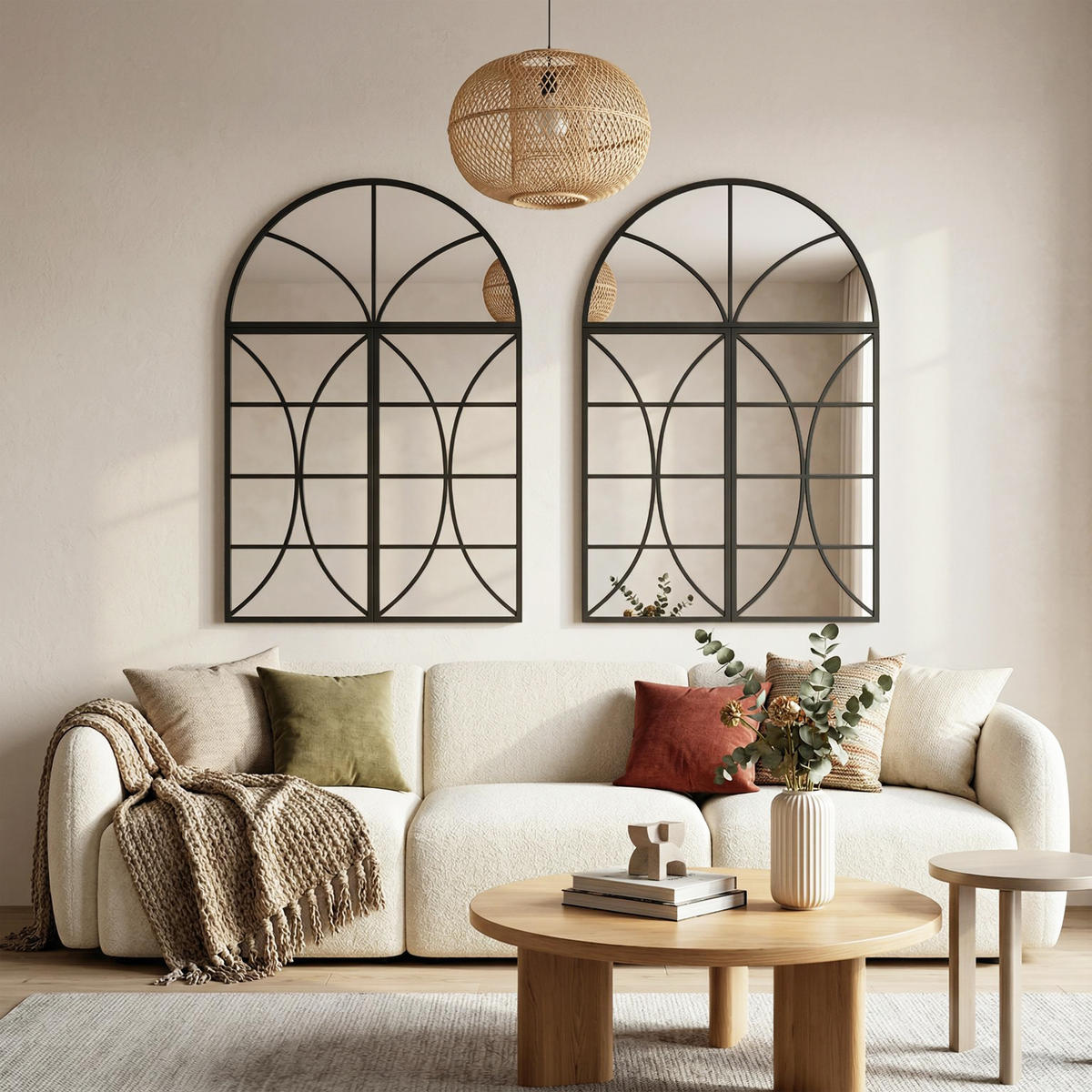 WANDSPIEGEL 3er-Set DE-14382 Bogenform im Fensterstil Schwarz - Schwarz, Metall (80/120/2cm) - ComfortXL