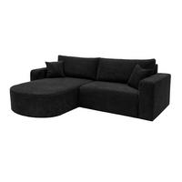 ECKSOFA Mit Schlaffunktion, Cordstoff Poso, Schwarz, Links, ROUND ONE - Schwarz, Holz (244/175cm) - Kaiser Möbel
