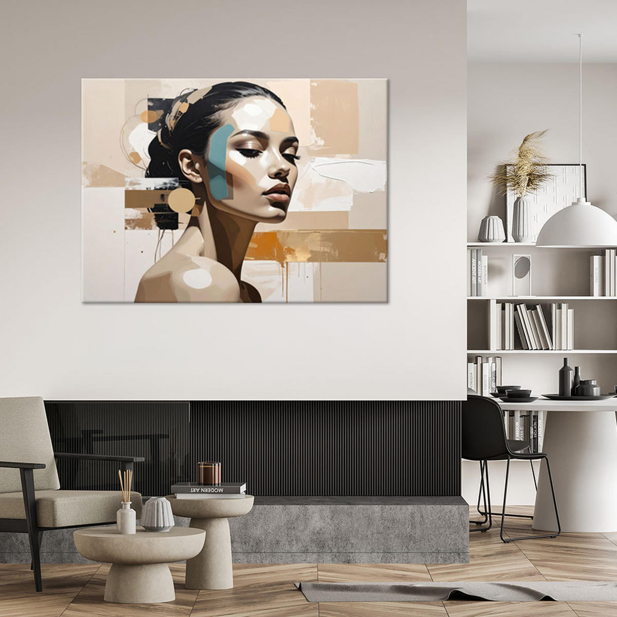 WANDBILD, Porträt einer Frau in geometrischer Komposition - Beige, Textil (100/70cm) - Feeby