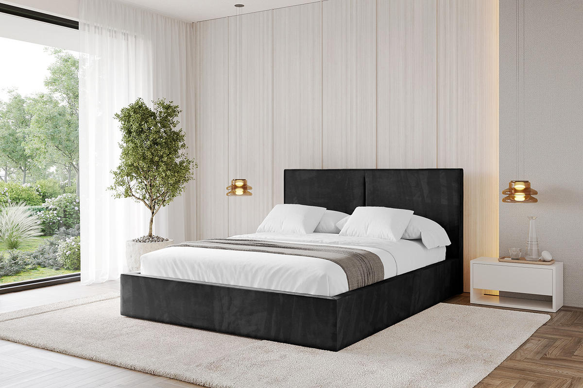 POLSTERBETT mit Bettkasten und Lattenrost, Bett mit Matratze H3/H4 - VANTO 120x200 Schwarz - Schwarz, Holzwerkstoff/Textil (120/200cm) - ALTDECOR