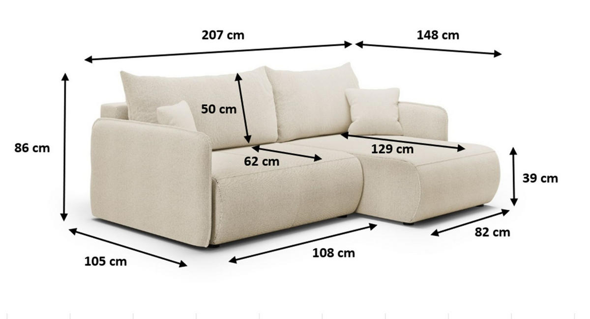 ECKSOFA Calgary - Schwarz, Holzwerkstoff/Textil (207/148cm) - Fun Möbel