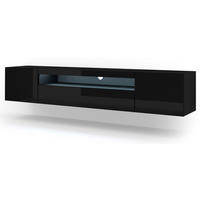 TV LOWBOARD Schwarz matt, Schwarz Hochglanz 200/42/37 - Schwarz Hochglanz, Holzwerkstoff (200/42/37cm) - RAUMHIRSCH FURNITURE