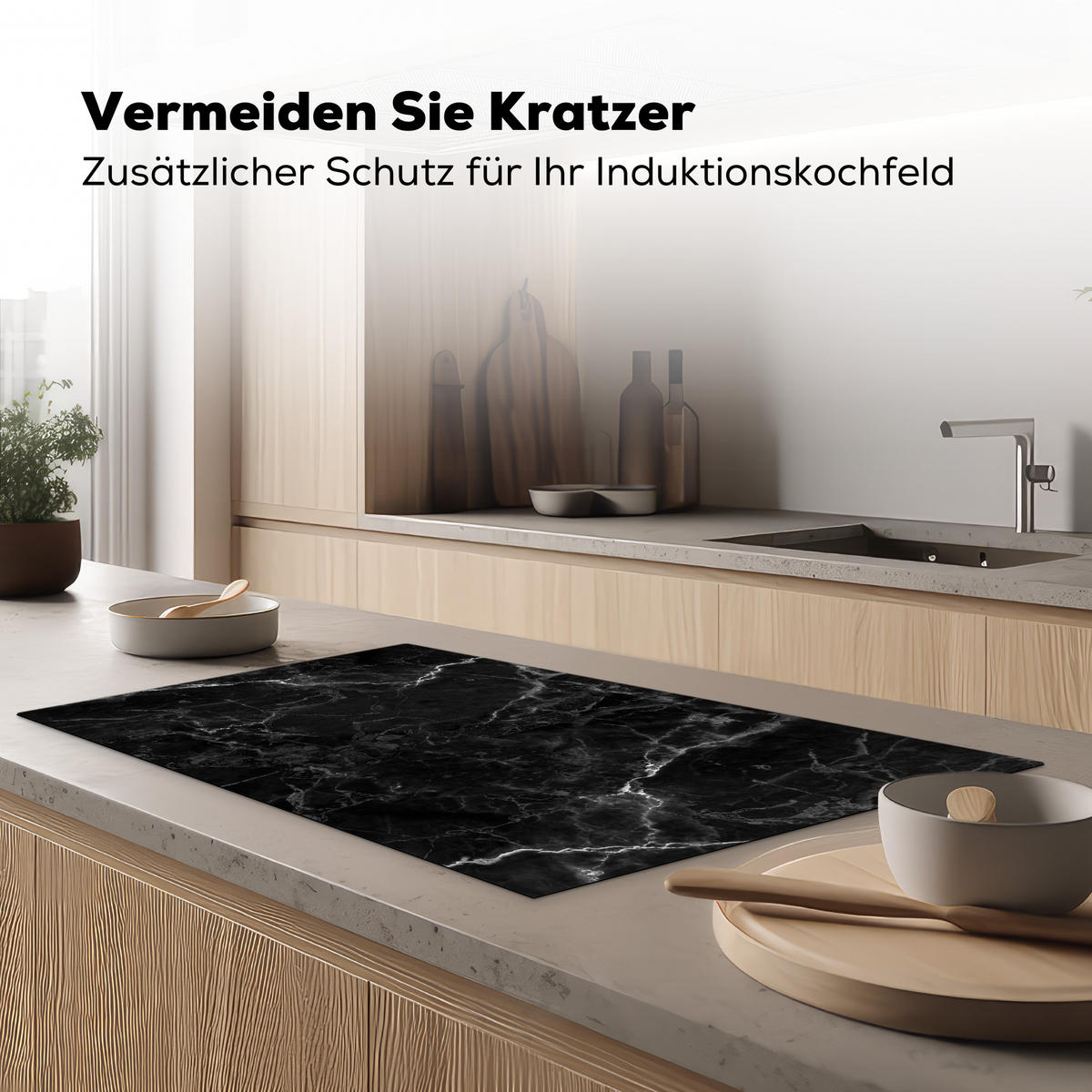 HERDABDECKPLATTE Marmor - Schwarz - Weiß - Textur - Marmoroptik Induktionsschutz 91.6x52.7 cm - Silberfarben, Kunststoff (91.6/52.7/0.2cm) - MuchoWow