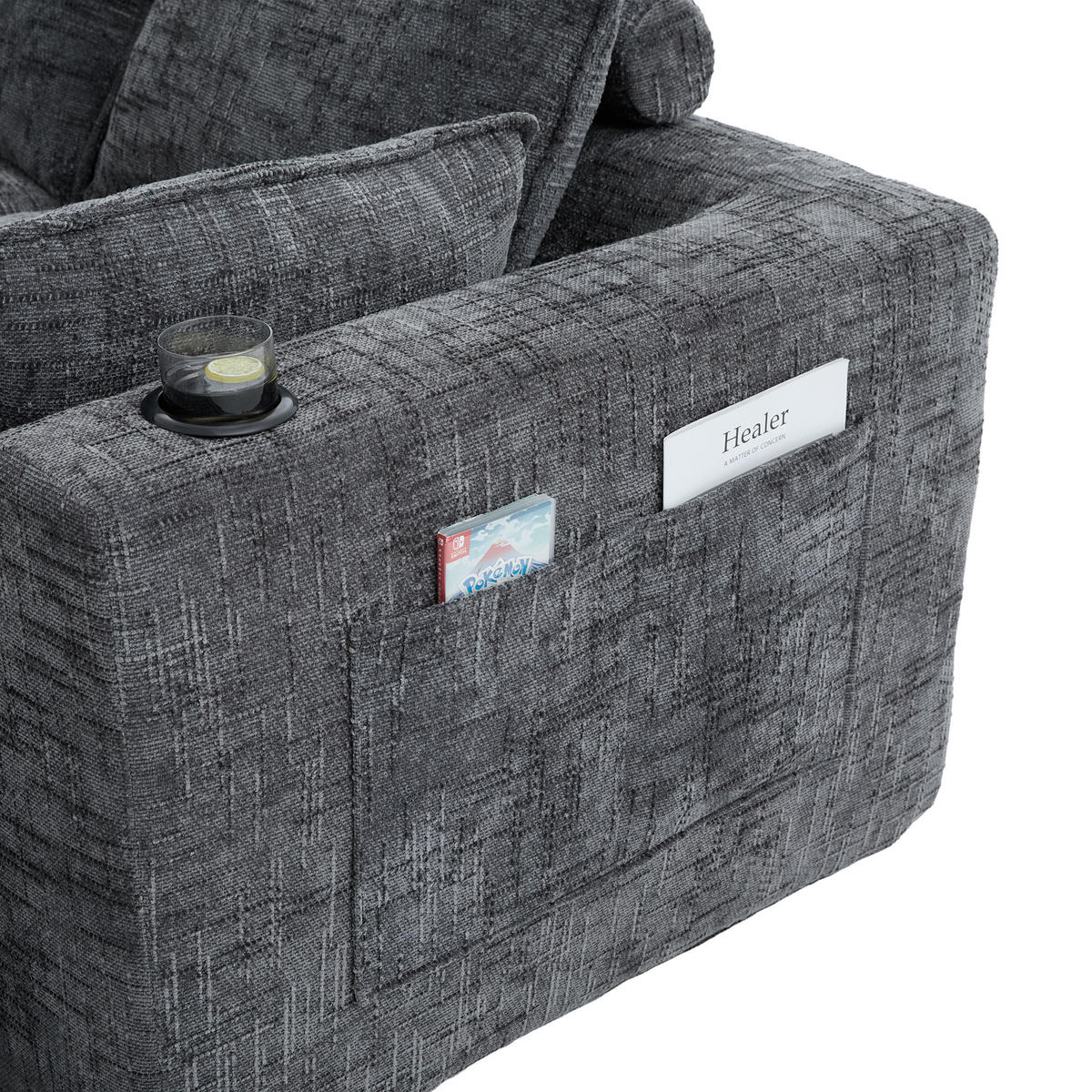 WOHNLANDSCHAFT DE-33951 modular mit 2 Fußhockern Grau - Dunkelgrau, Textil (161/75/332cm) - ComfortXL