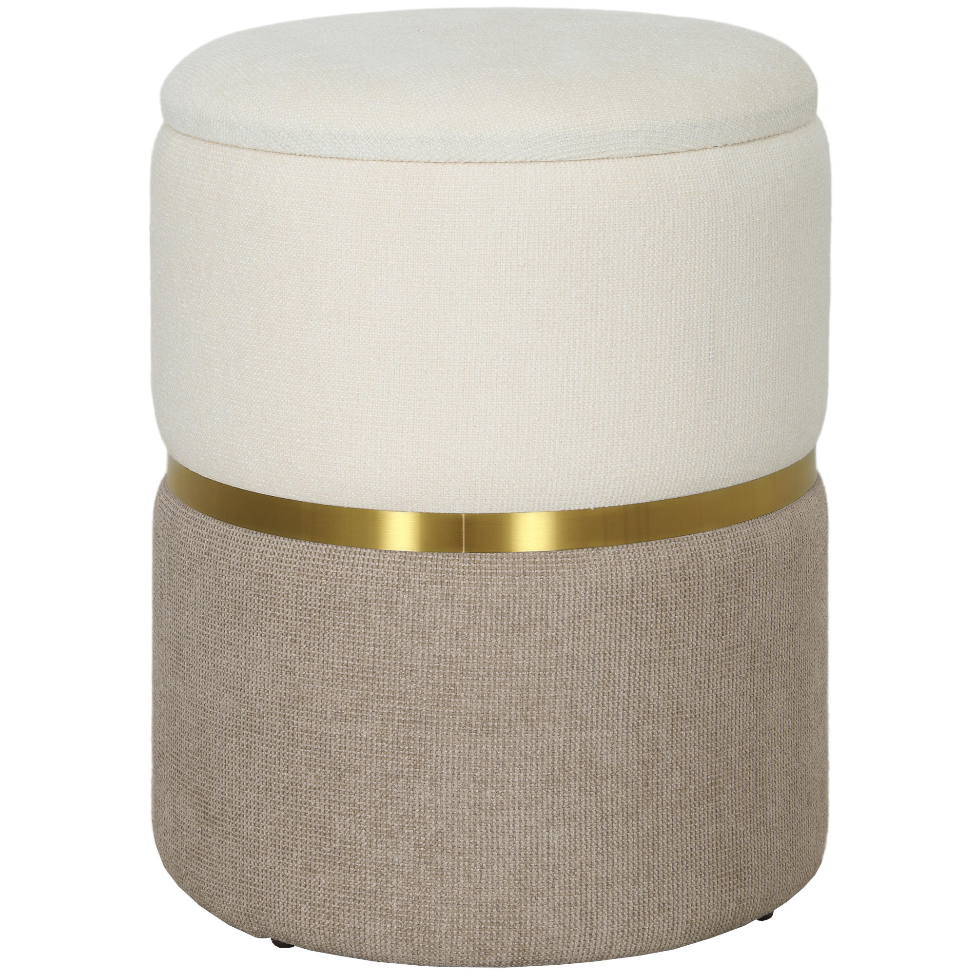 SITZHOCKER mit Stauraum Hocker mit Deckel, Metallring, zweifarbig Design Rund - Creme, Kunststoff (36/44/36cm) - HOMCOM