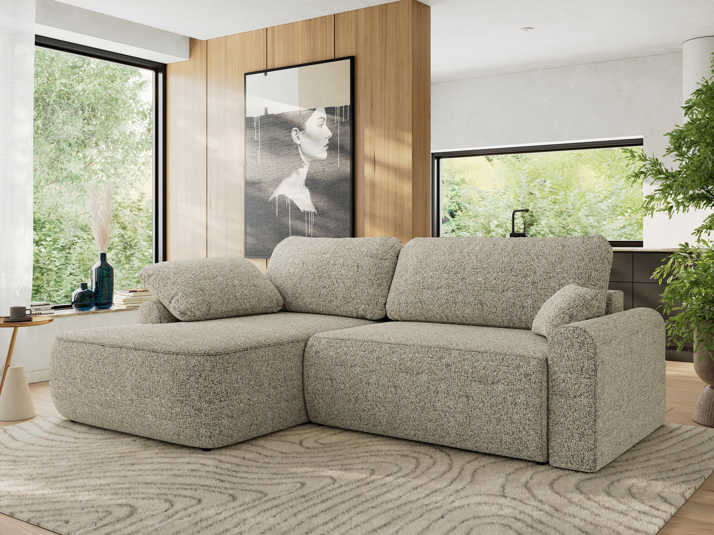 ECKSCHLAFSOFA CUBO L Beige Struktur - links - Beige/Schwarz, Kunststoff/Textil (273/187cm) - MKS