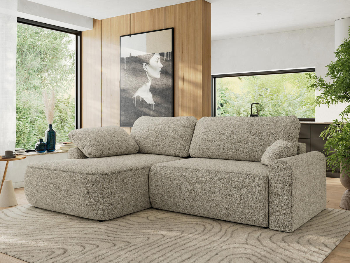 ECKSCHLAFSOFA CUBO L Beige Struktur - links - Beige/Schwarz, Kunststoff/Textil (273/187cm) - MKS