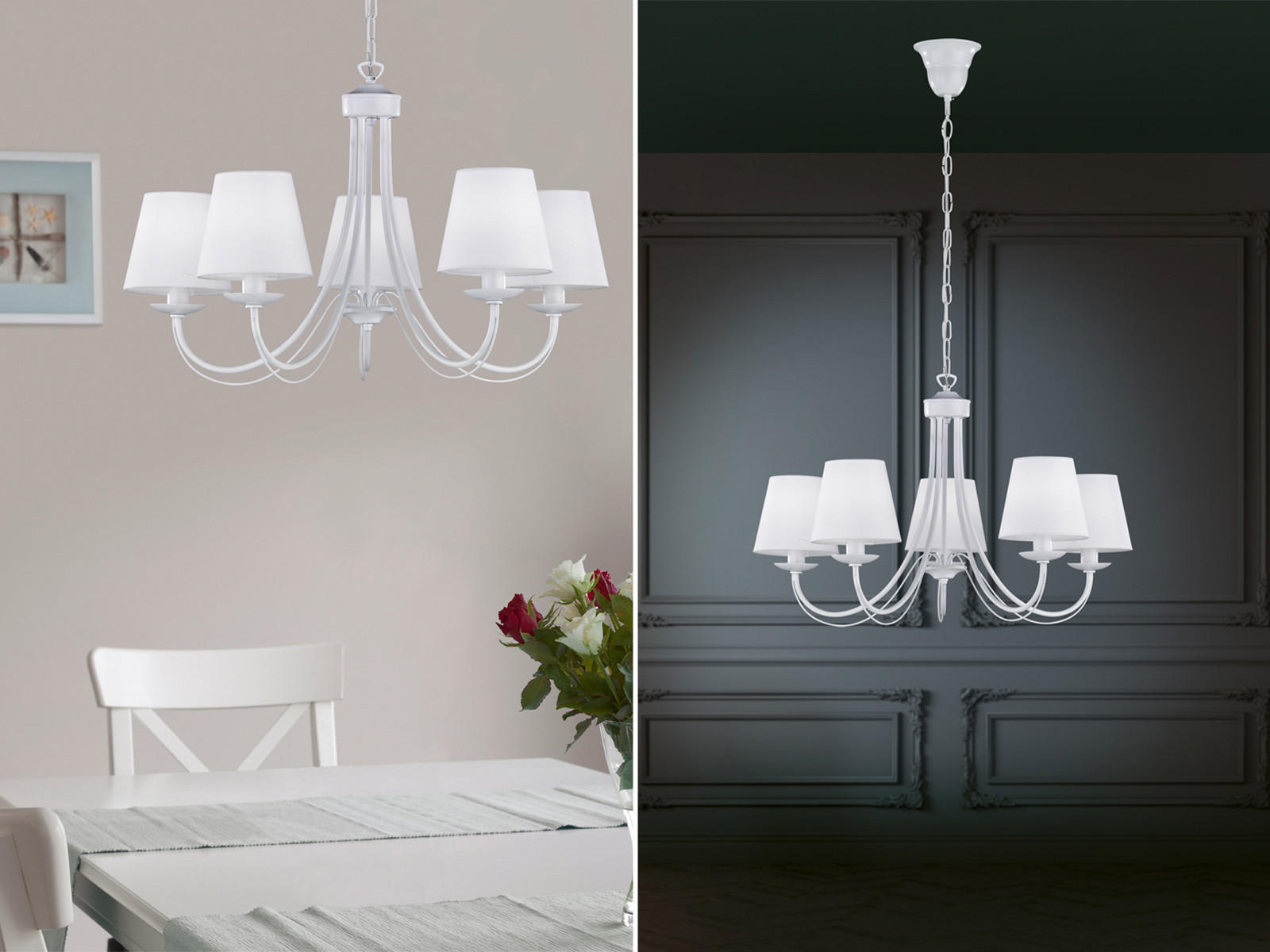 Thumbnail - meineWunschleuchte Led-Kronleuchter, Weiß, Metall, Textil, 70x150x70 cm, Lampen & Leuchten, Innenbeleuchtung, Hängelampe...